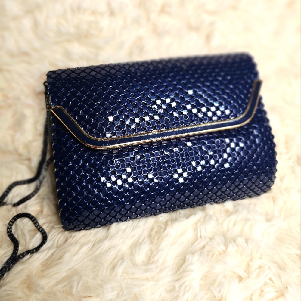 Vintage Unique Blue Metal Mini Mesh Clutch Bag
